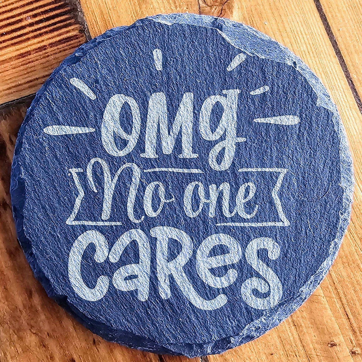 a blue stone with the words long, no one cares on it