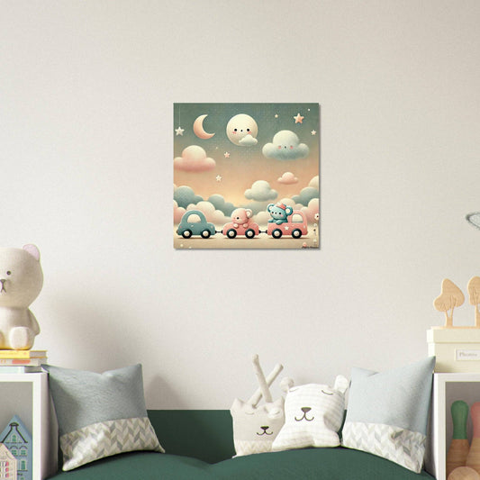 a child's bedroom with a green bed and white walls