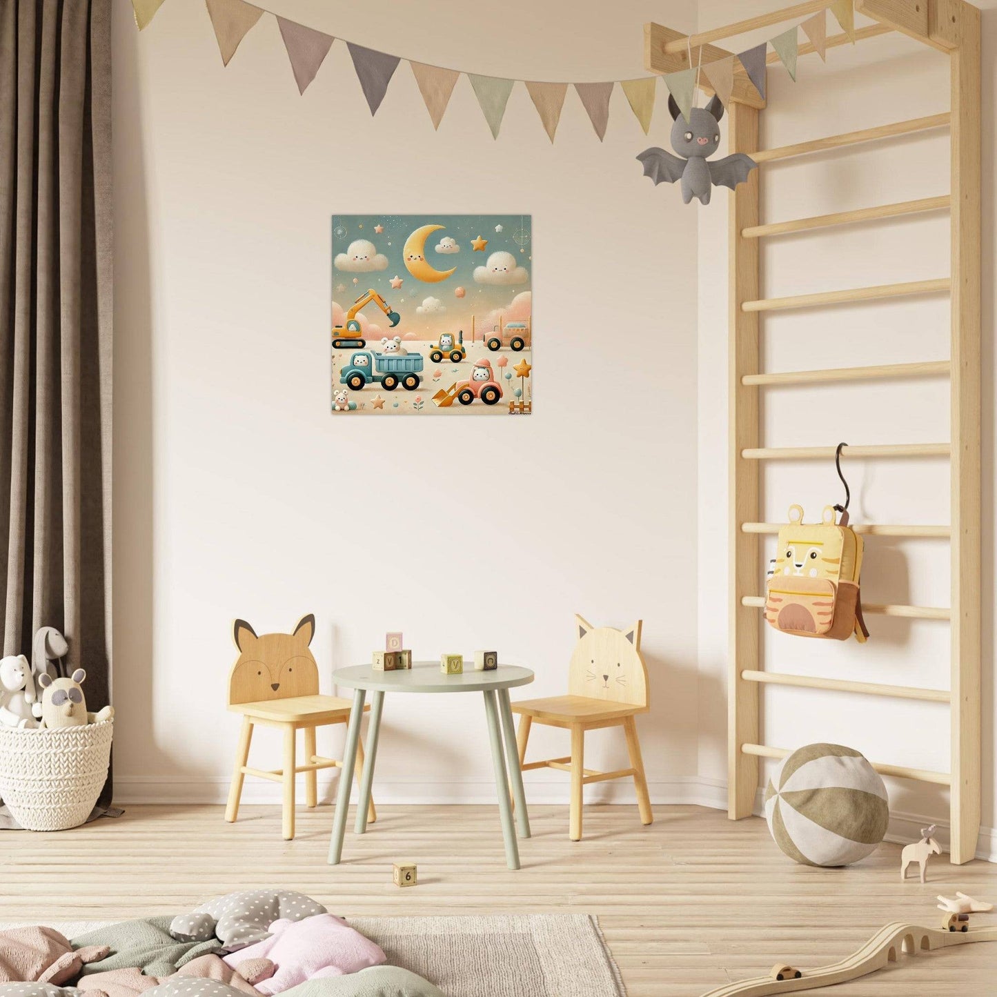a child's room with a ladder and toys