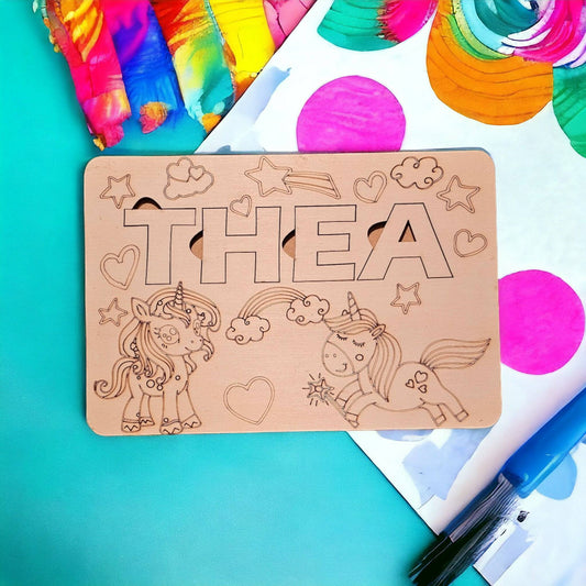 Mal-selv puslespil med navn enhjørning - Craft by Wegener