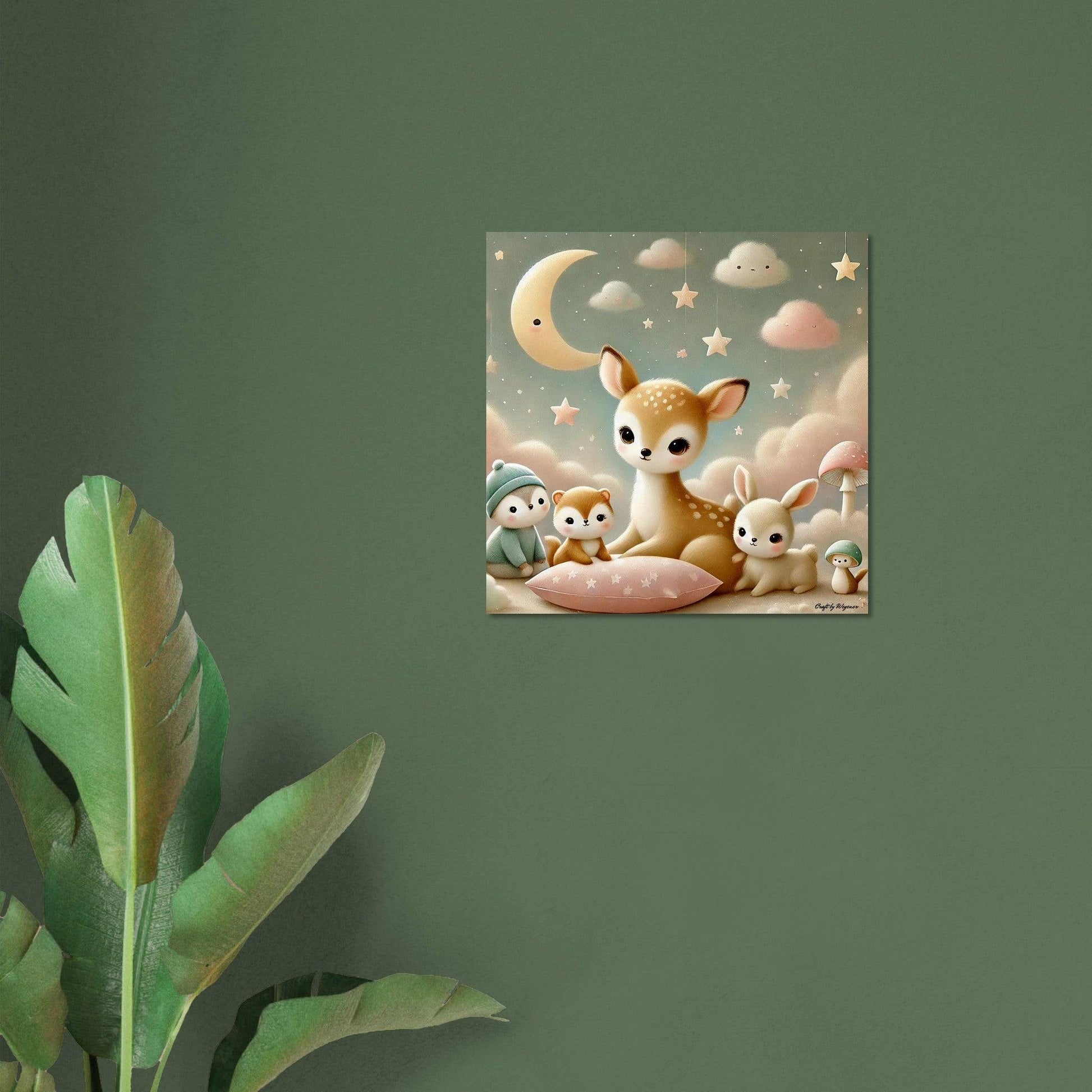 a painting of a baby deer surrounded by other animals